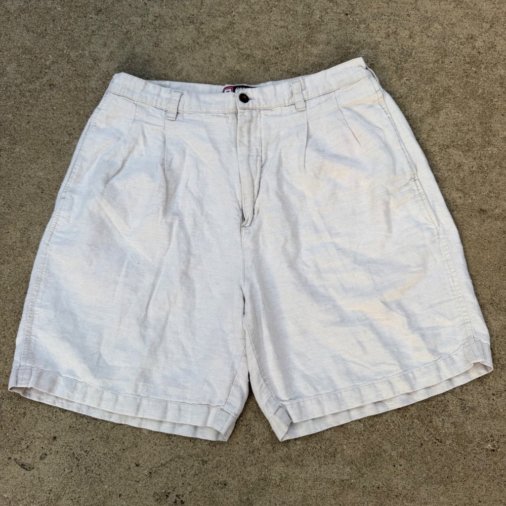 Chaps Ralph Lauren Mens 34 Pleated Linen Cotton Blend Shorts Beige Tan Khaki